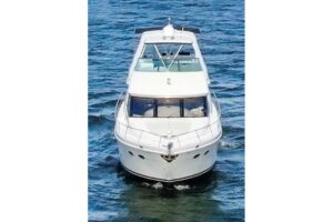 2005 Carver 560 Voyager 56-foot motor yacht stern or bow angle docked at Lake Dallas TX
