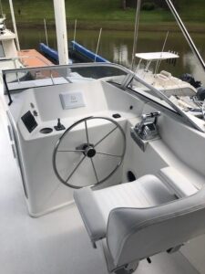 2007 Monticello 70 River Yacht mid-ship salon or galley interior detail aboard the 70-foot freshwater cruiser docked in Ja...