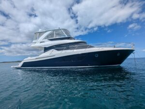 2020 Tiara Yachts F53 Flybridge 53-foot yacht exterior profile showcasing twin hardtops and full beam design in Longboat K...