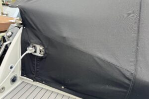 2023 Formula 400 Super Sport Crossover helm station with dual Garmin displays, leather helm seat, and center console steer...