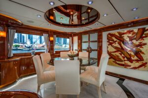 2000 Destiny 94-foot flybridge motor yacht with elevated flybridge helm station and upper deck seating visible from starbo...