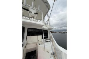 Egg Harbor 42 Convertible convertible yacht with twin engines and hardtop helm station viewed from starboard side in Hunti...