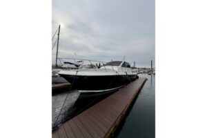 Bow view of 2009 Navigator Californian 50 Veneti with forward seating and cabin entry.