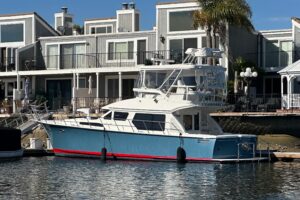 2012 Mikelson 43 Sportfisher 48-foot exterior profile starboard side view in Huntington Beach California