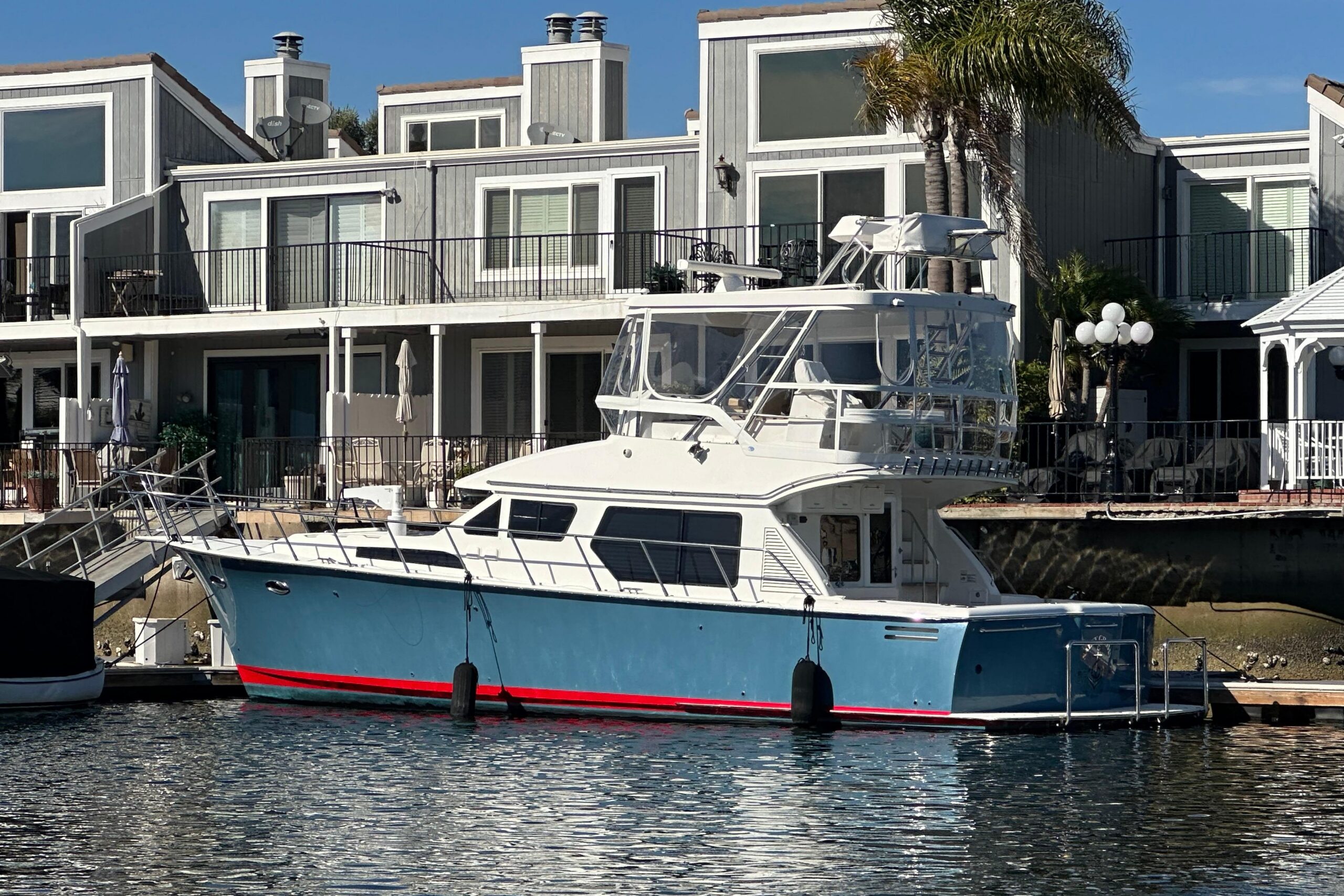 2012 Mikelson 43 Sportfisher 48-foot exterior profile starboard side view in Huntington Beach California