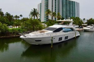 2015 Azimut 84 motor yacht exterior profile starboard side view in Aventura Florida.