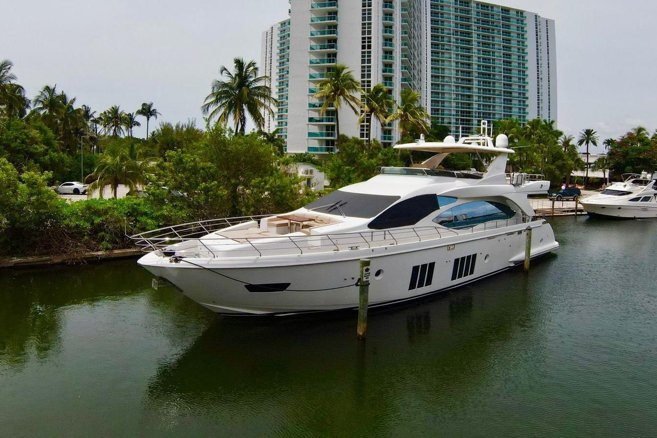 2015 Azimut 84 motor yacht exterior profile starboard side view in Aventura Florida.