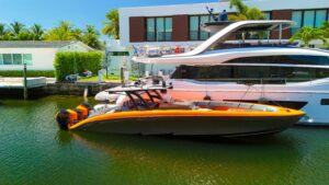 2022 Midnight Express 43 Open center console bow with forward seating and windscreen in Miami.