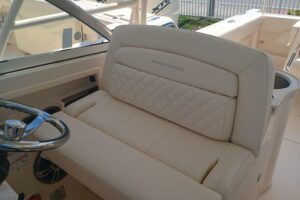Bow seating and anchor locker on 2025 Grady-White Canyon 456 center console yacht.