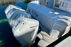 Intrepid 43 Nomad SE center console helm with dual Garmin displays and helm seating in Miami Beach.