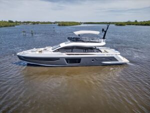 2026 Azimut S7 70-foot luxury motor yacht exterior profile starboard side view in Stuart Florida.