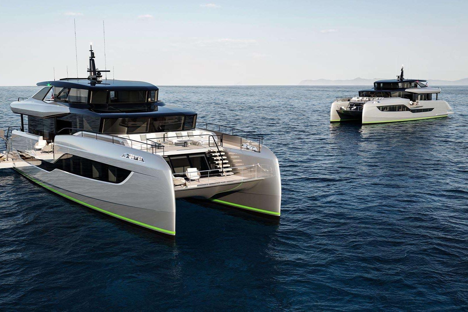 2026 Sunreef Ultima 111 catamaran motor yacht profile view showing dual hulls and superstructure in Fort Lauderdale.