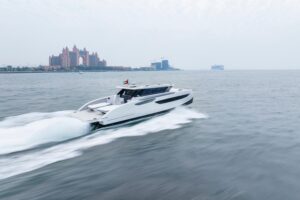 2026 Sunreef Ultima 55 catamaran engine room with twin diesel engines and mechanical systems visible.