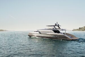 Sunreef Ultima 88 catamaran bow seating area with forward lounge and water views from Fort Lauderdale.