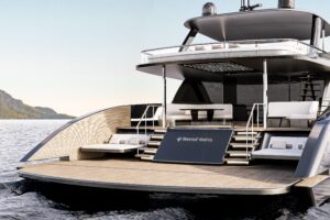Sunreef Ultima 88 catamaran engine room with dual diesel engines and mechanical systems in Fort Lauderdale.