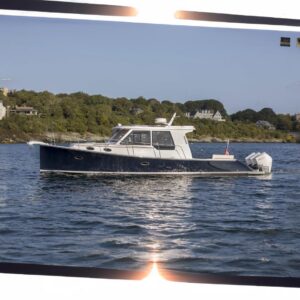 2026 True North 39 Outboard Express 44-foot center console with running outboard engines and hardtop viewed from starboard...